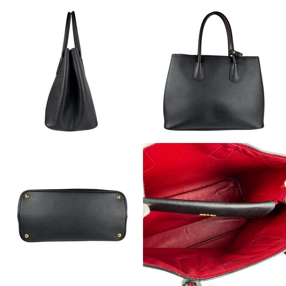 Prada Saffiano Double bag Black leather signature tote